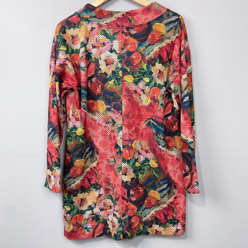 Soft Surroundings Floral Print Knit Tunic Top Pockets Sz L Pointelle Artsy‎ Boho - Picture 8 of 11